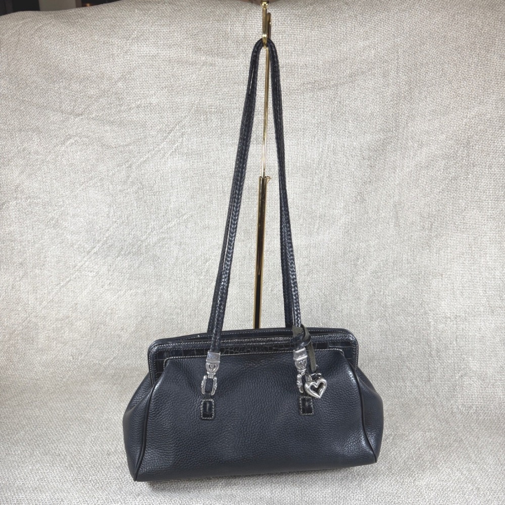 Vintage Brighton Black Leather Shoulder Bag Y2K‎ Heart Charm